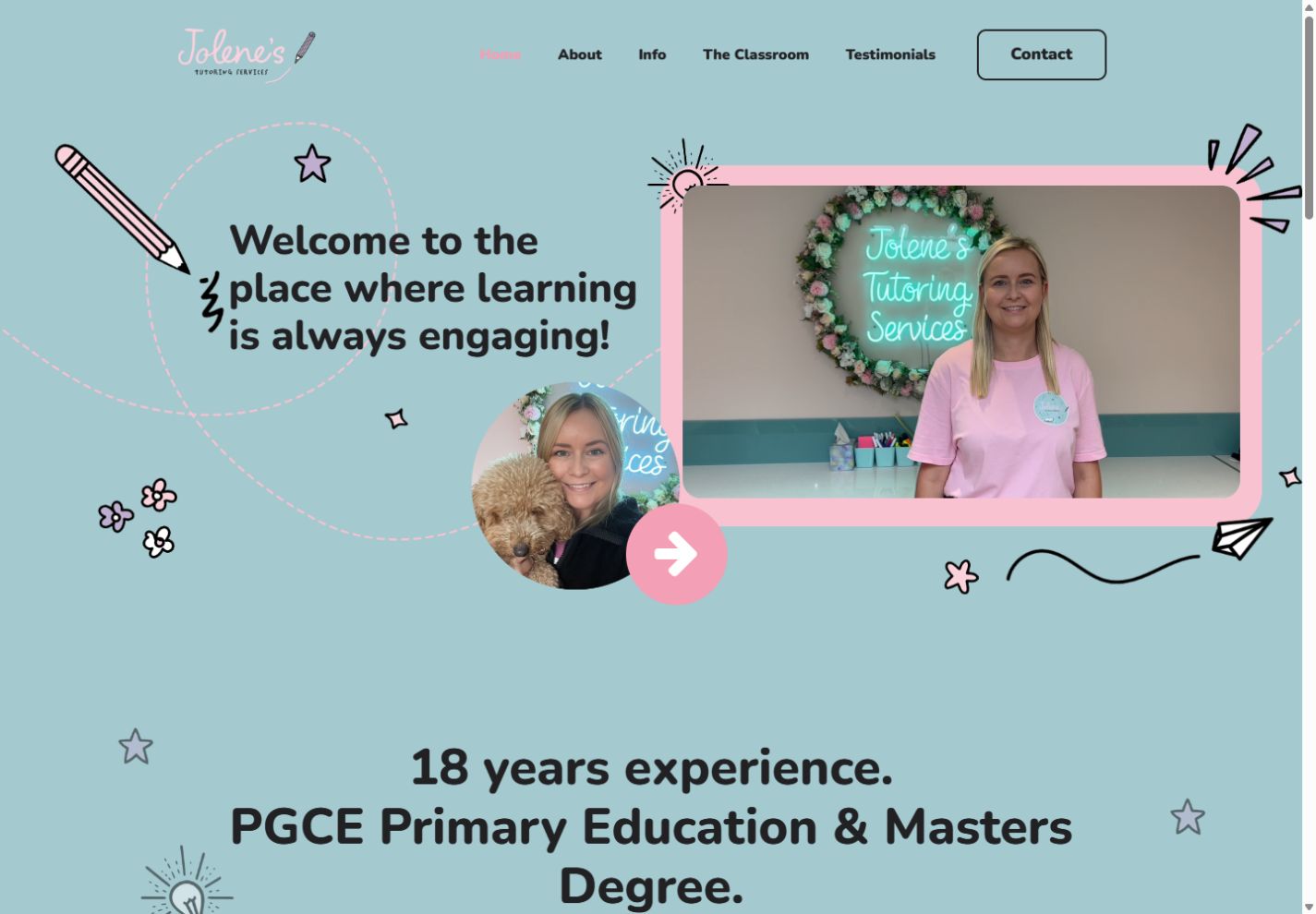 Jolene’s Tutoring Services website from the MyWebDeveloper portfolio