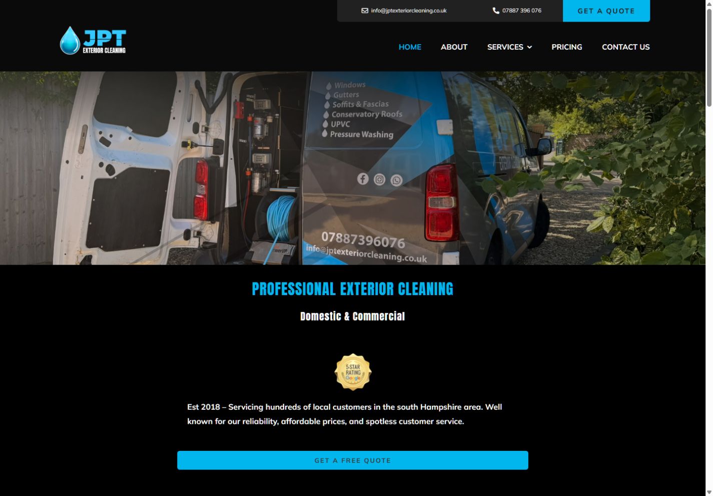 JPT Exterior Cleaning website from the MyWebDeveloper portfolio