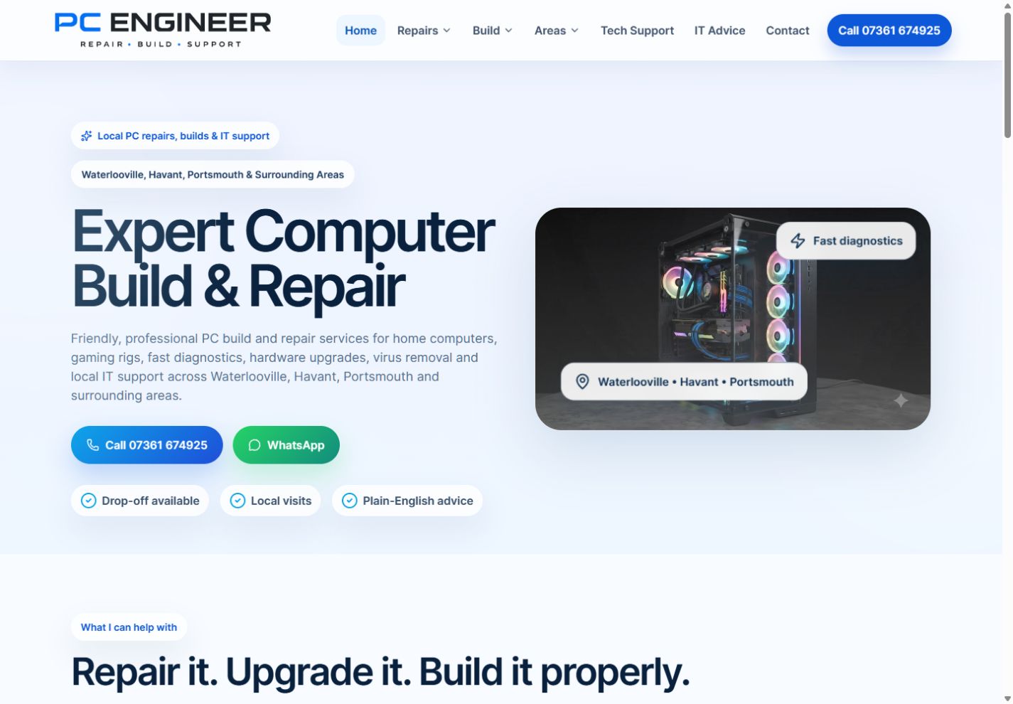 PC Engineer website from the MyWebDeveloper portfolio